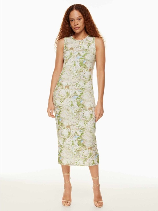 Wilfred Dresses & Skirts - Wilfred Marble-Print Possibility Sleeveless Midi Dress in Green and Cream